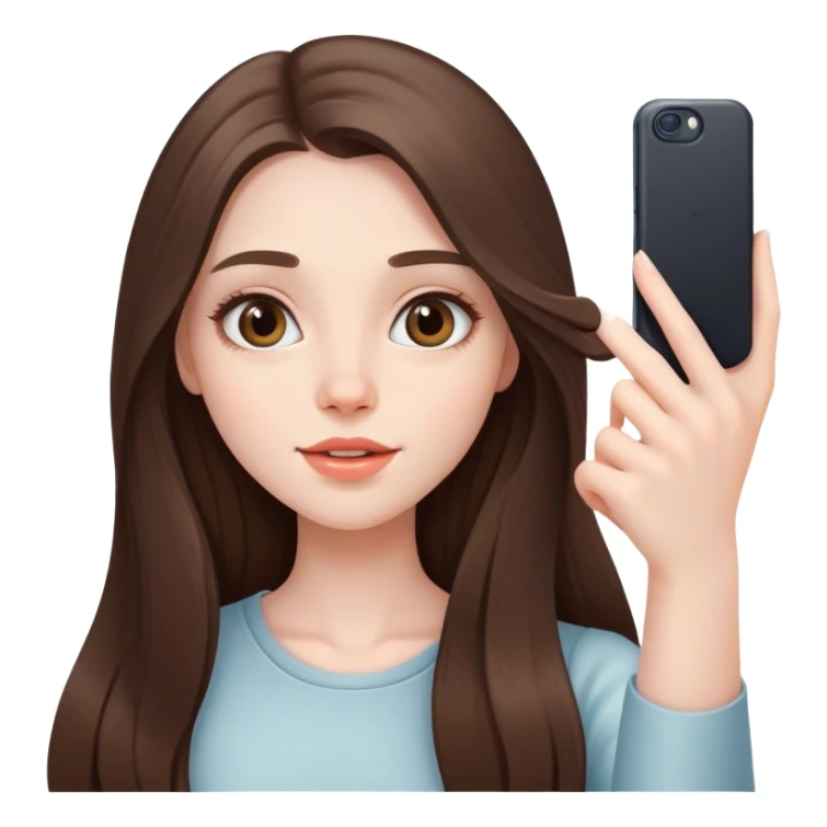  beautiful pale brunette girl with long hair taking selfie  sticker