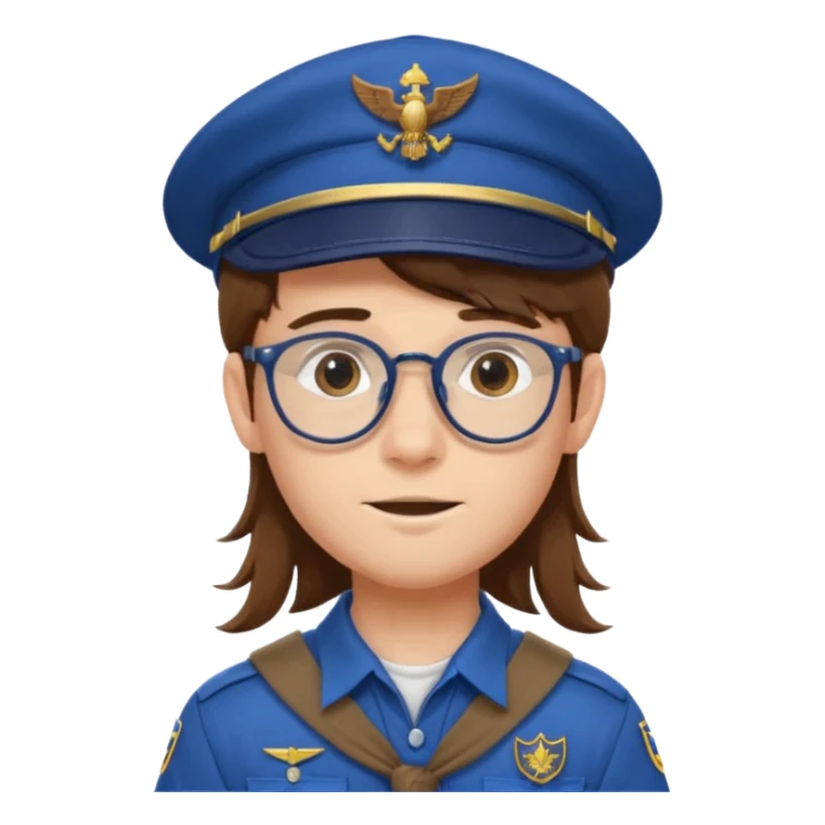scout boy long hair spectacled blue uniform with cap very unique looking sticker