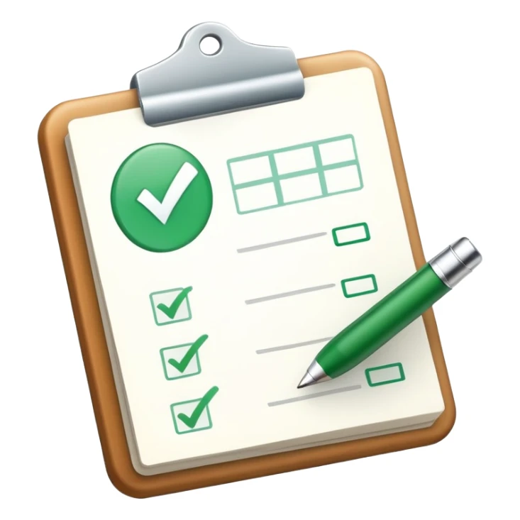 A checklist with a prominent green checkmark on the first item, symbolizing tracking completed tasks and progress sticker