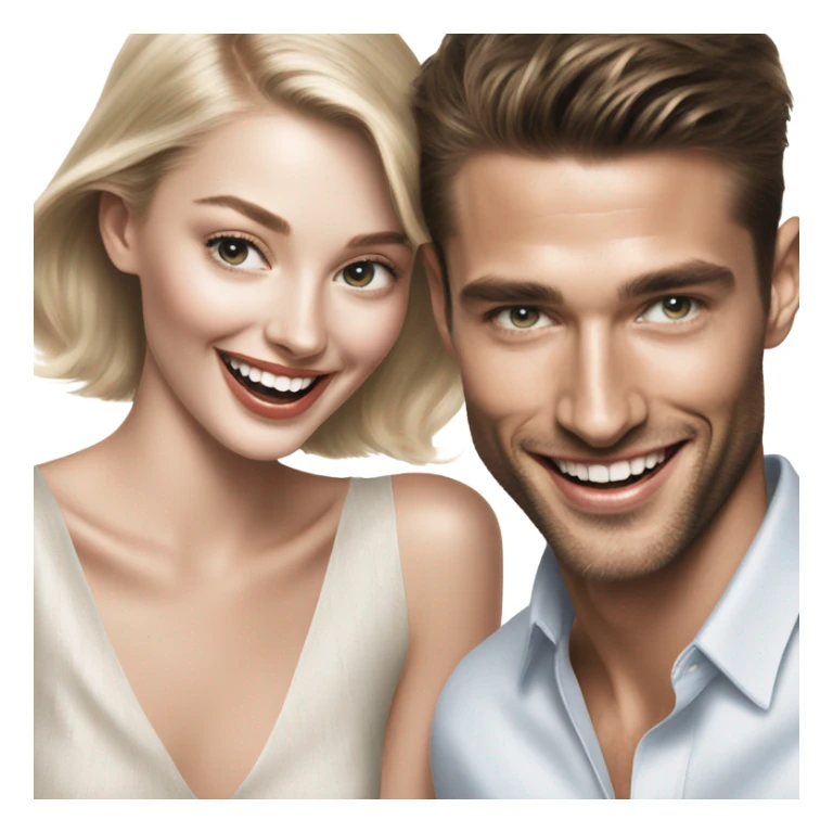 Hyper Realistic beautiful dior model laughing with a handsome male model  sticker