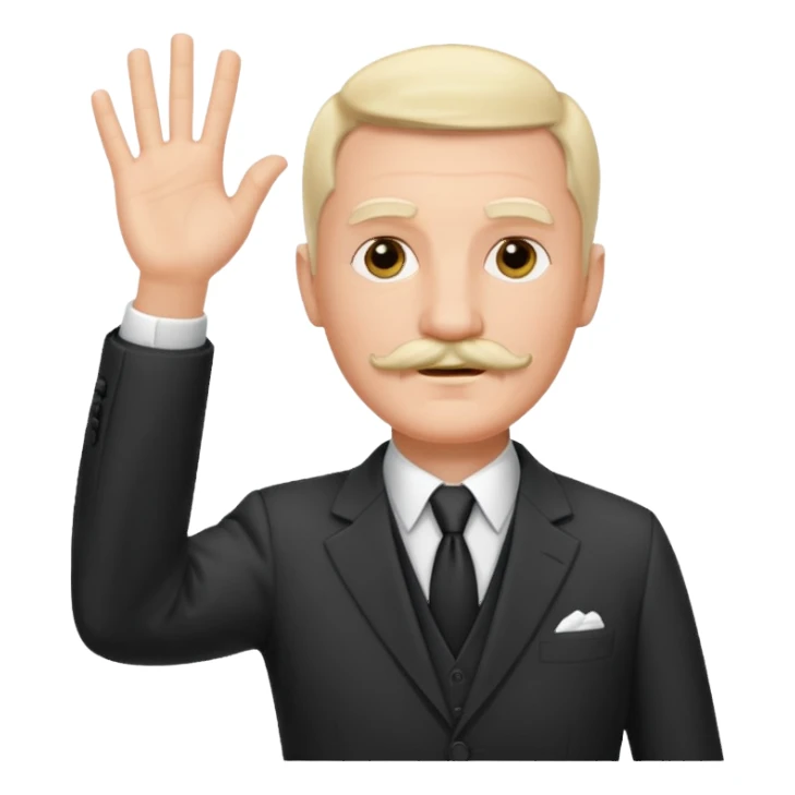 Adolf h , wearing suit and mustache small. Raising his hand to sun sticker