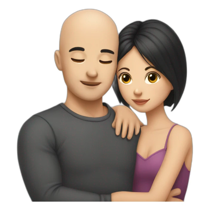 Bald boy hugging a dark hair girl sticker