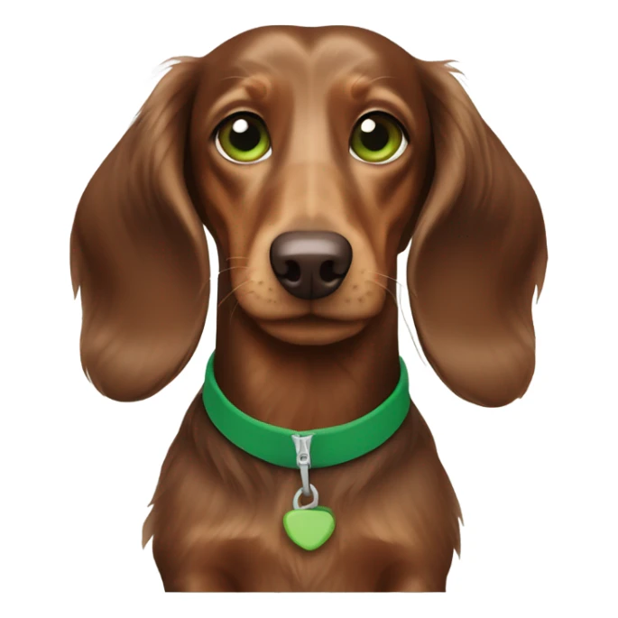 Brown longhaired dachs with green eyes and Brown nose skiing sticker