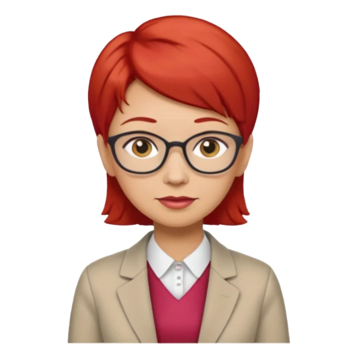 accountant older with red short hair without glasses, modern clothes, girly sticker