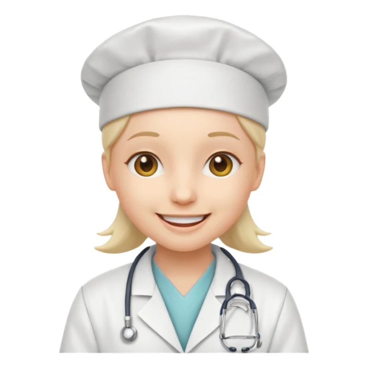 smiley face emoji wearing a white doctor lab coat and a white surgical cap sticker