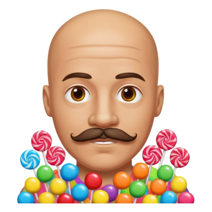bald guy with a mustache made out of candy sticker
