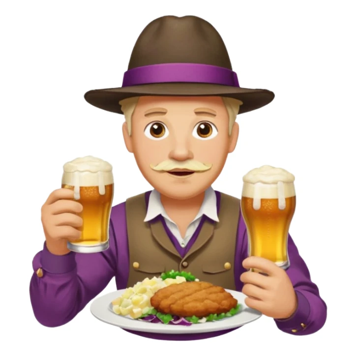 German man eating schnitzel, potato salad, red cabbage, sauerkraut, and beer sticker