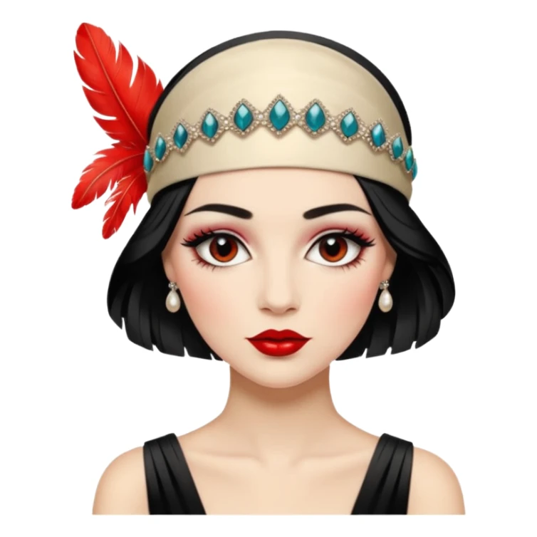 1920s woman, jazz age, feathered headband, glamorous makeup sticker
