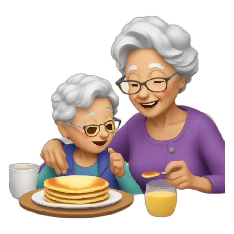 Granny eating pancakes with grandson sticker