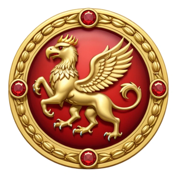Golden griffin crest / brosch in a circle with red gems and no background sticker