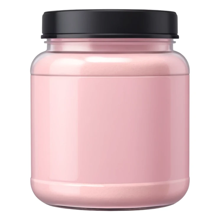 Pastel pink protein powder jar with minimal white label, clean background sticker