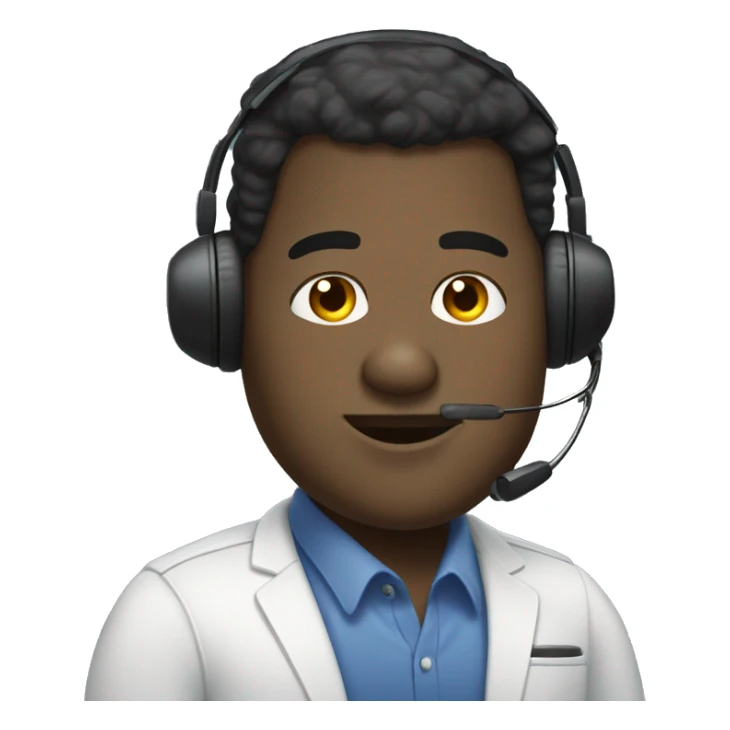 A black chubby guy, using a badge write Gustavo, he uses a telemarketing headphone  sticker