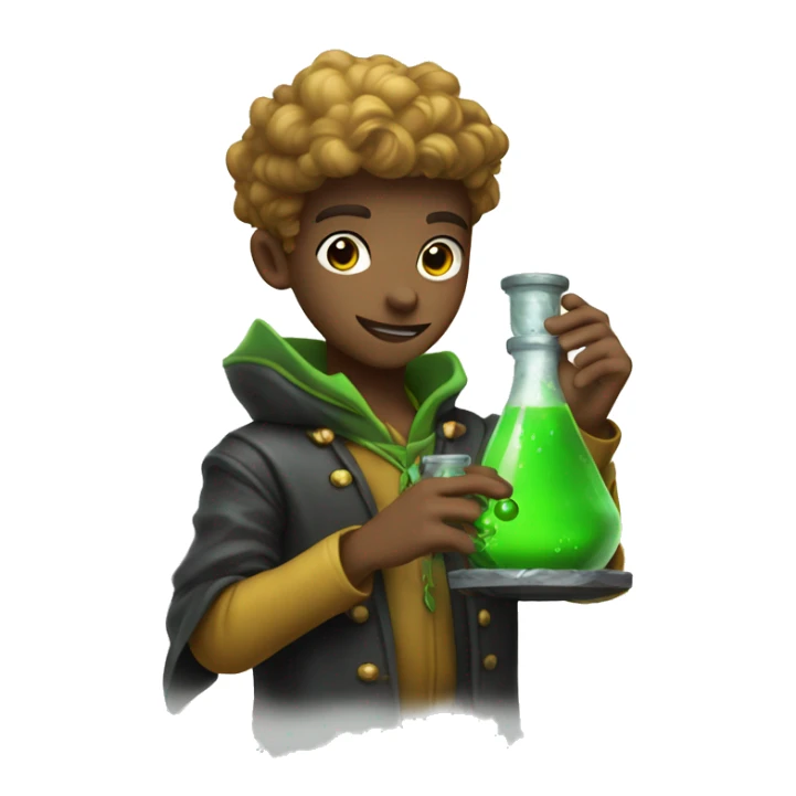 Young alchemist holding a flask with green mystical liquid sticker
