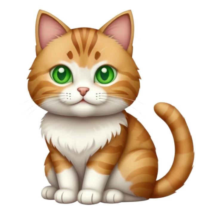 A tabby cat with green eyes sitting and showing its white stomach sticker