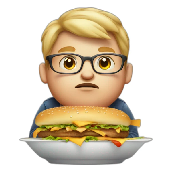 Idiot fat kid with eyeglasses eating burger sticker