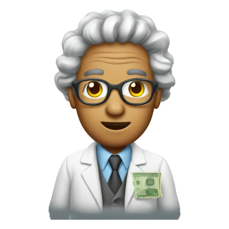 scientist with stack of money bills sticker