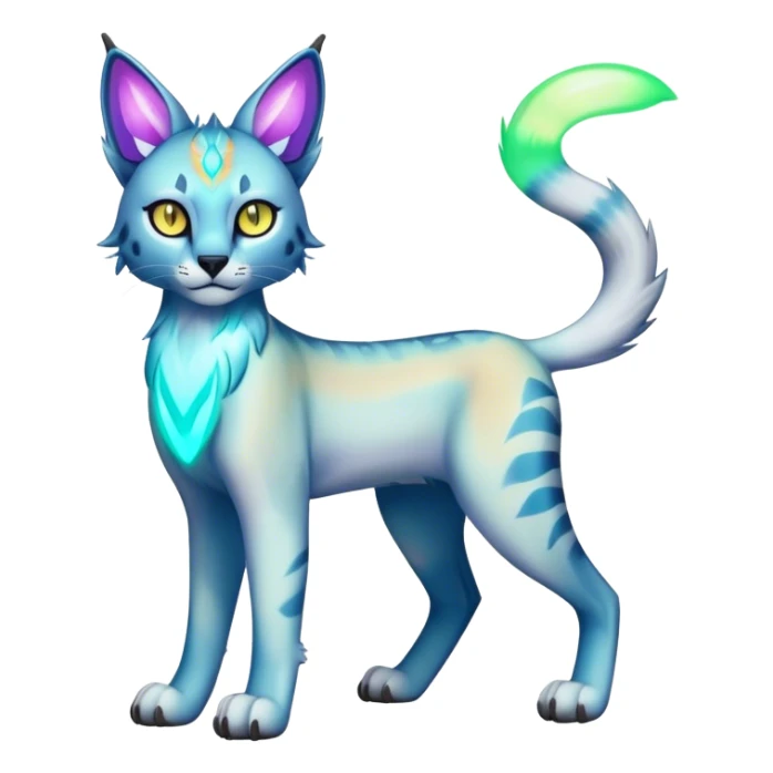 An iridescent transparent  colorful lynx-caracal-serval-fakemon-Digimon-creature-hybrid sticker