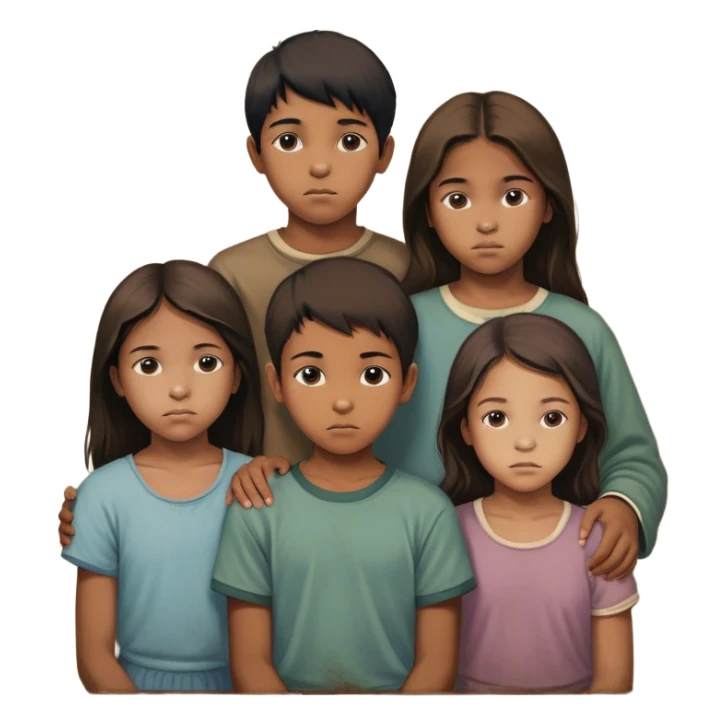 Two young children (a boy and a girl), along with four older siblings (three girls and one boy) in their late teens or early twenties. The older boy is an adult, while the others are still in their youth. They are portrayed as living in tough conditions, facing hardships together but maintaining a sense of family unity sticker