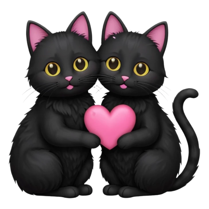 cute two black cats love, pink heart sticker