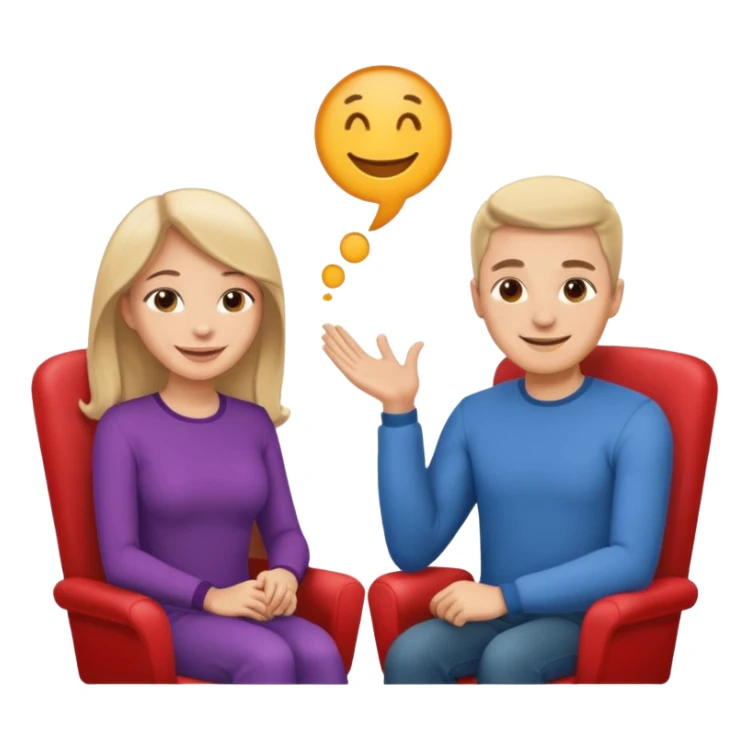 One man and one woman sitting face to face on the same chair sticker