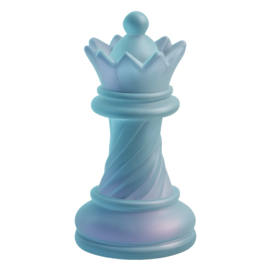 Create a 3D render of a queen chess piece with realistic lighting, elegant and detailed design, inspired by the reference image. The piece should have a polished finish with subtle color accents. Remove the background to isolate the subject. sticker