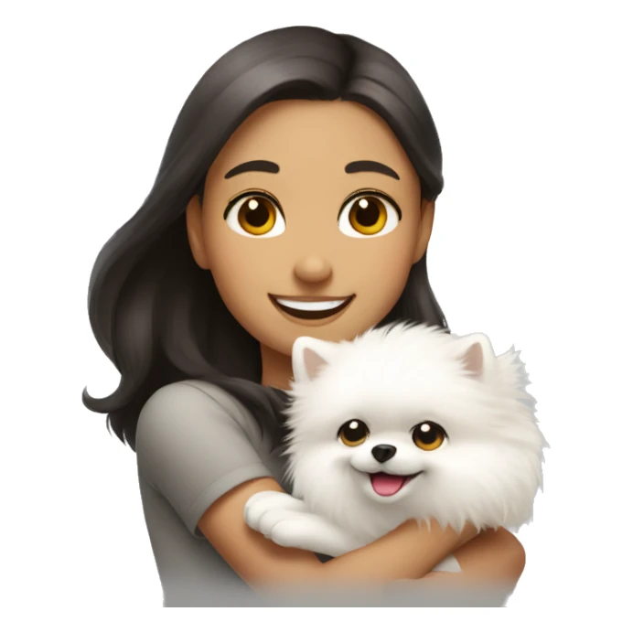 girl smiling hug white pomeranian sticker