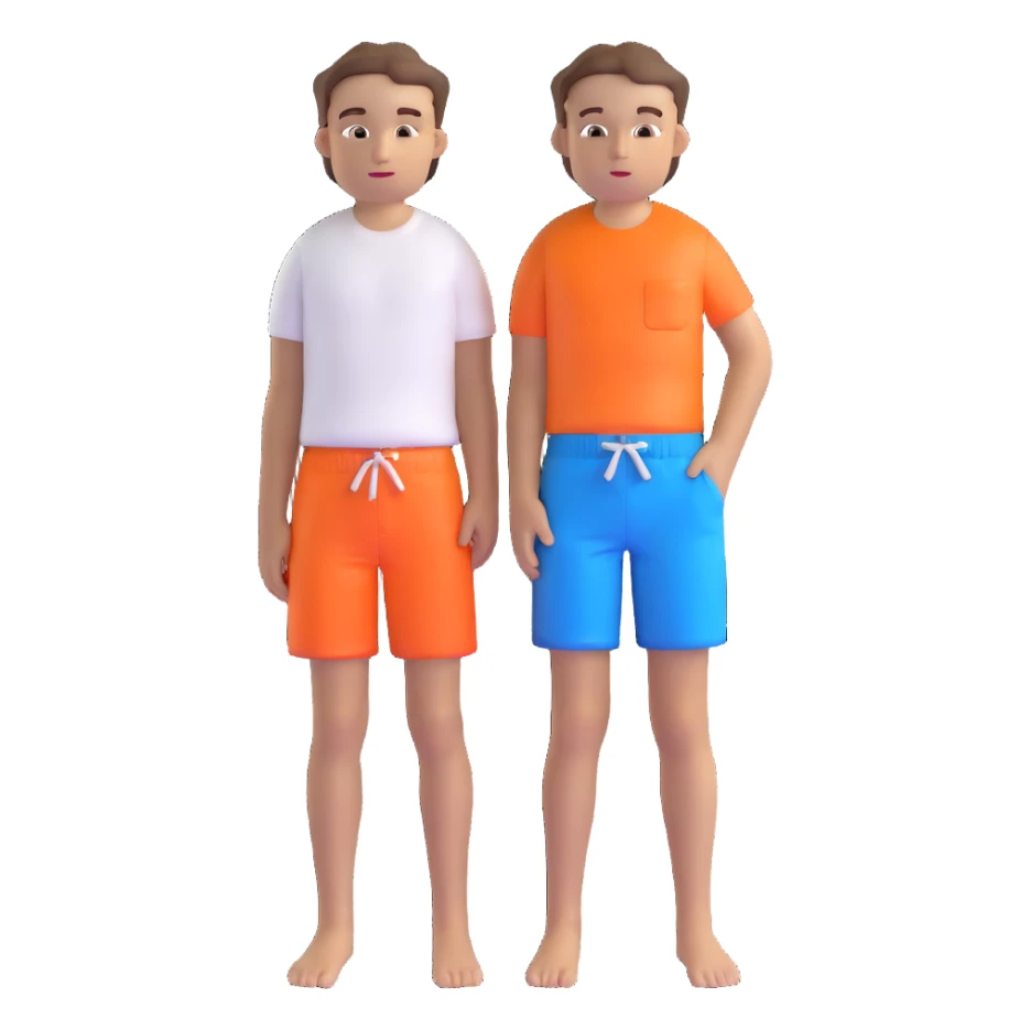 boy with brown hair, white shirt, blue swim shorts sticker