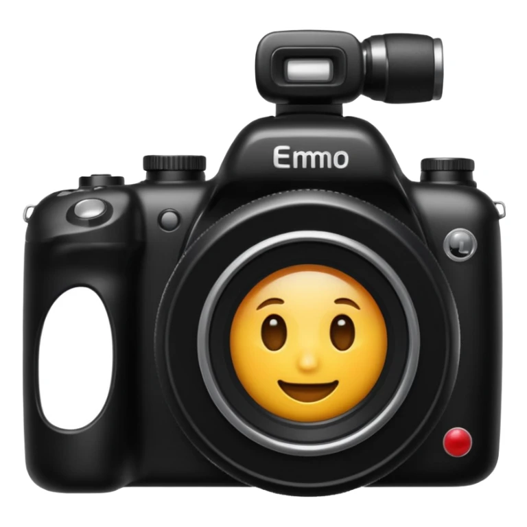 photo camera, with lens detail, apple emoji style, no text sticker
