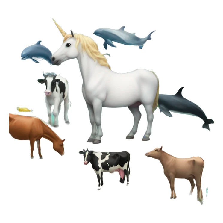 Unicorn and dolphins and cows in the ocean sticker