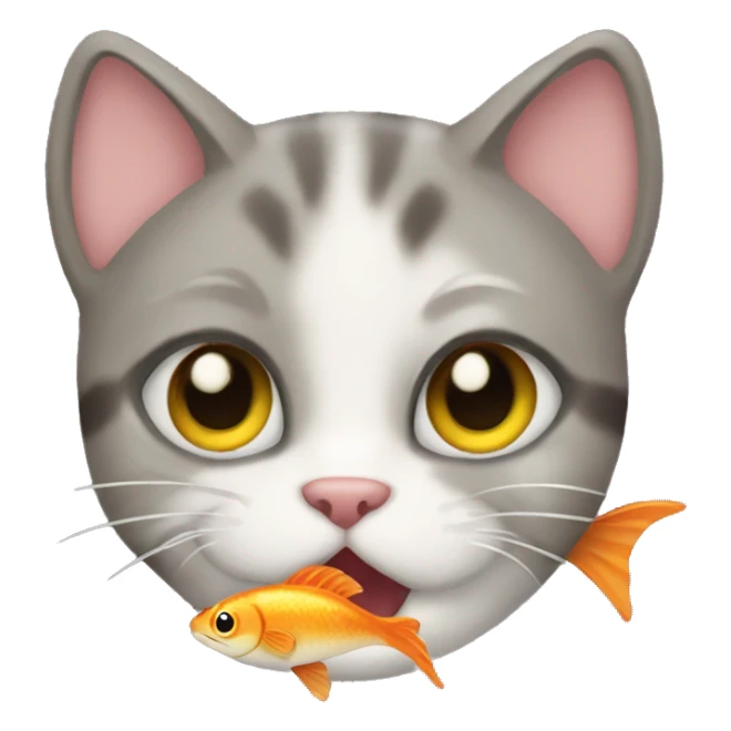 Cat with adorable eyes holding a fish in its mouth sticker