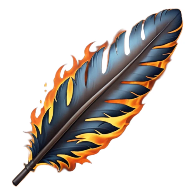 iOS emoji, dark fantasy feather, burned edges, ember glow, soft shadow, minimal sticker