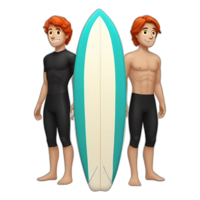 3 guys surfing, one red head, one brown hair, one black hair sticker