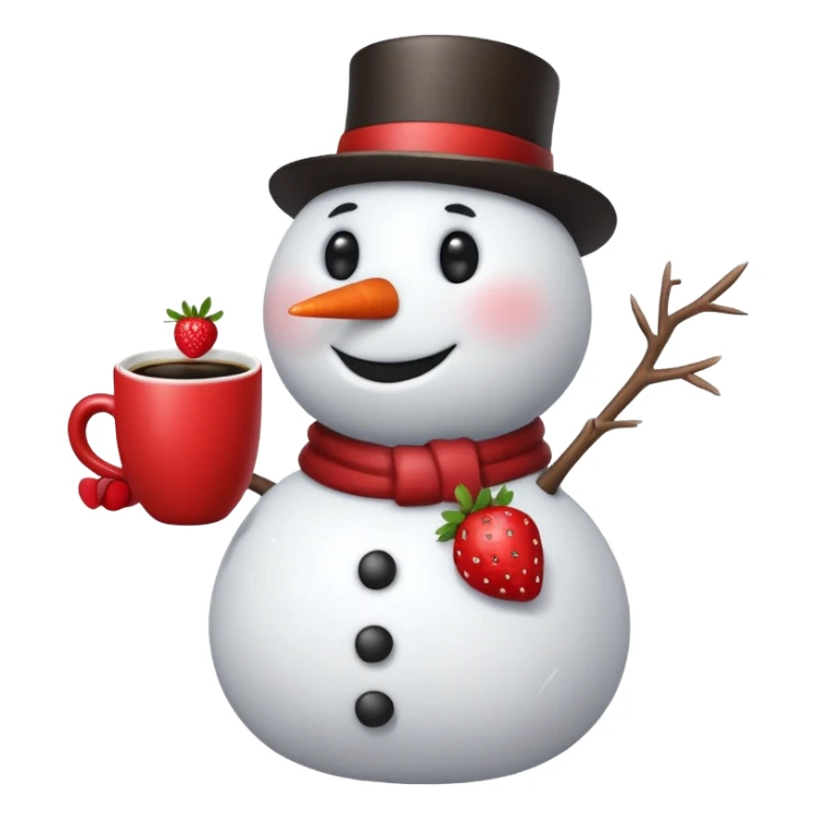 One snowmen holding strawberry and coffe sticker