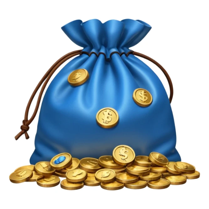 blue coins outside a money bag  sticker