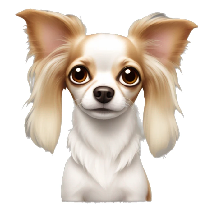 Long-haired white Chihuahua with reddish brown markings wearing pajamas sticker