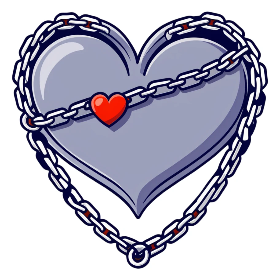 cartoon heart wrapped in chains with letters IC on it sticker