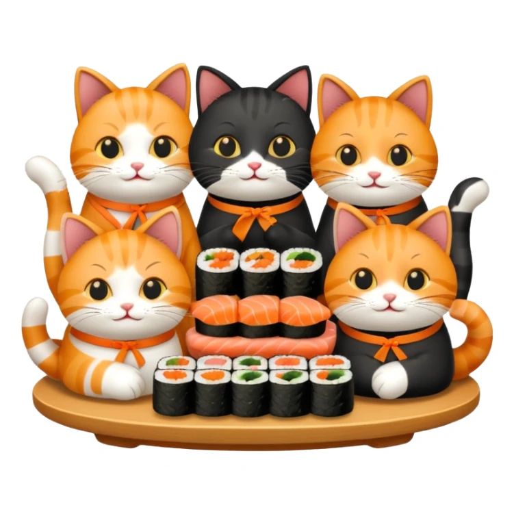 four happy cats having sushi dinner together sticker