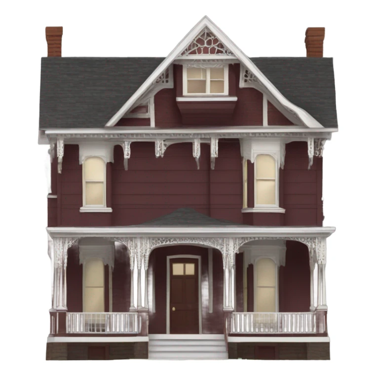 Maroon 2 story cedar siding victorian house sticker