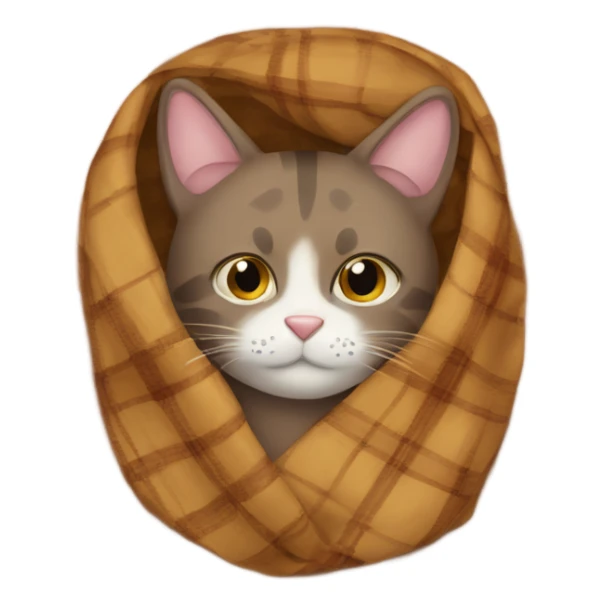 Brown cat in a brown plaid blanket sticker