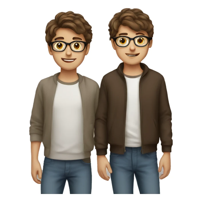 Twin brown hair boy young adults one use glasses sticker