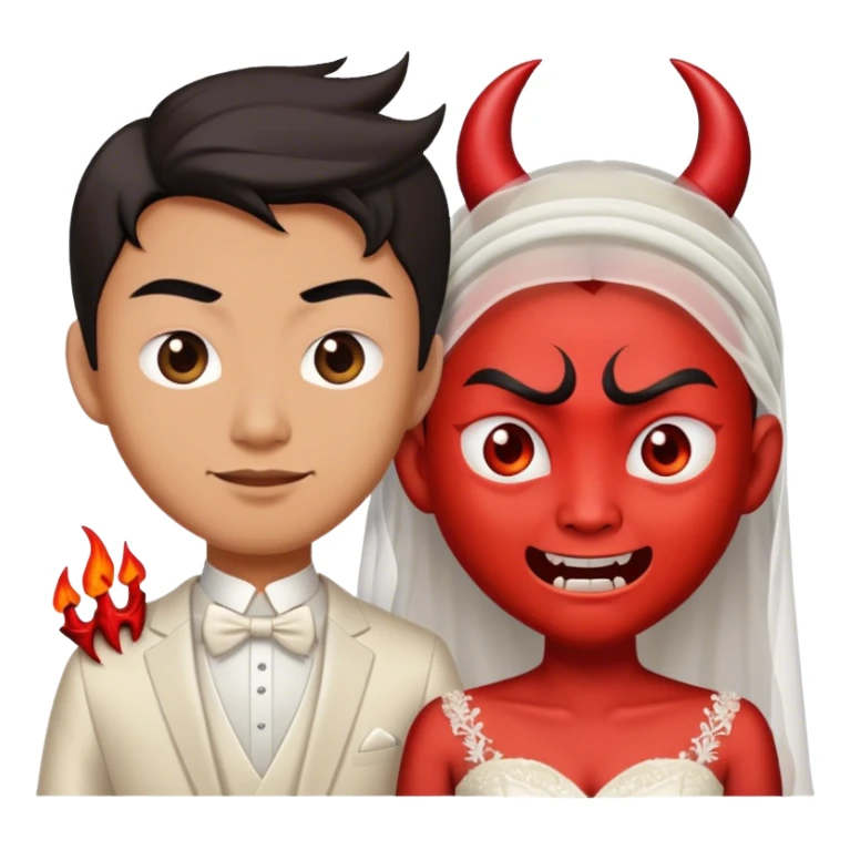 an asian male bride with the face of devil in wedding dress sticker
