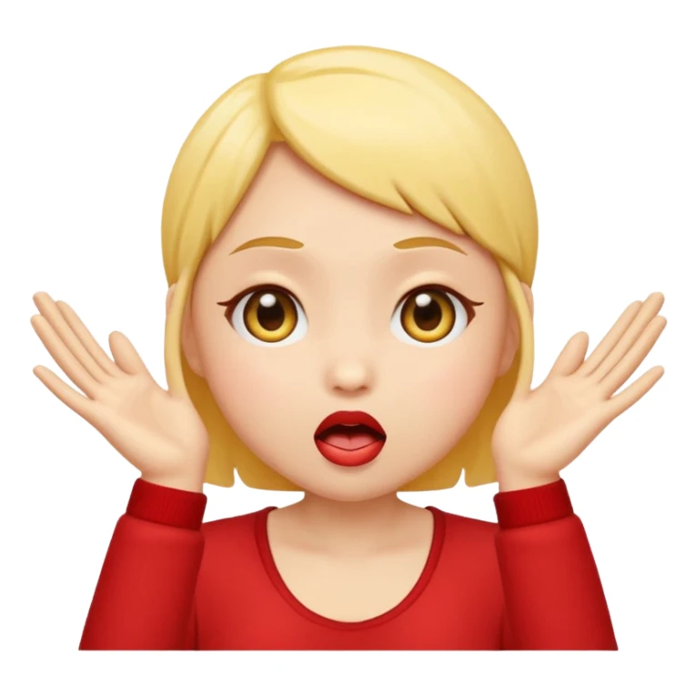 emoji with big anime like eyes like big cute eyes, puckered lips, red cheeks, Little excited clasp with their hands up by their cheeks, yellow skilled emoji no hair  sticker