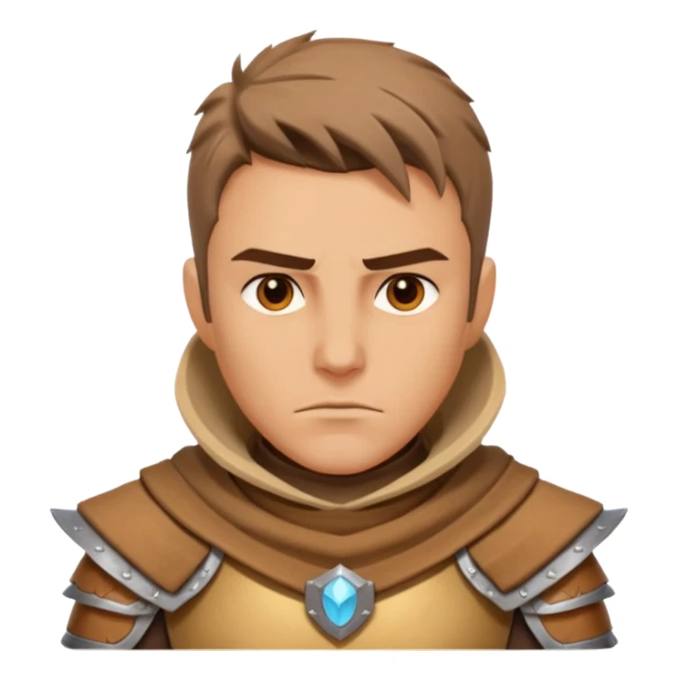 desert warrior portrait, head and shoulders only, sandy cloak collar, leather armor, intense eyes, desert fighter vibe, 3D cartoon, mobile game icon style, clean background, no text, no watermark
 sticker