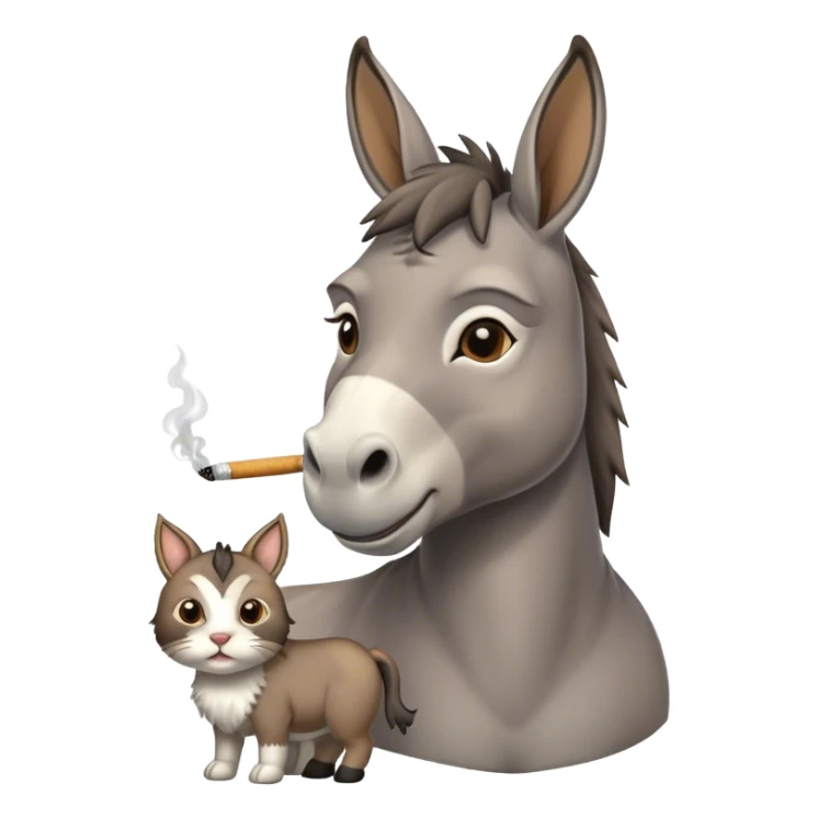 Donkey standing on a cat with a cigarette in his mouth  sticker