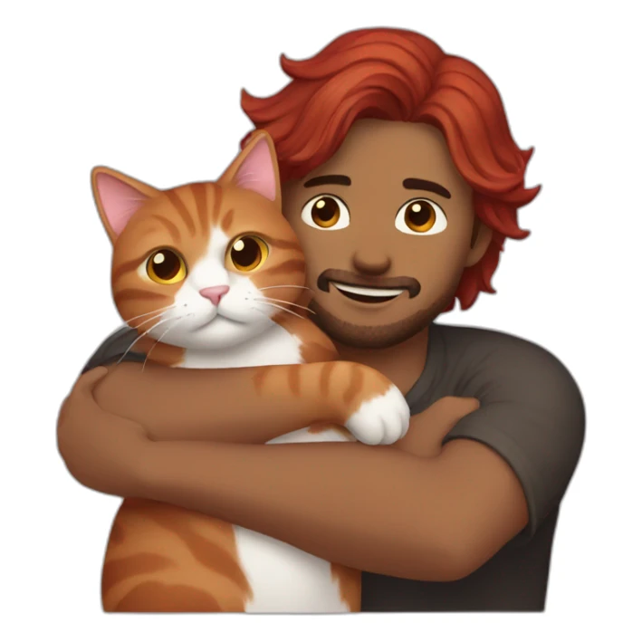 Black and brown hair man hugging red hair cat sticker