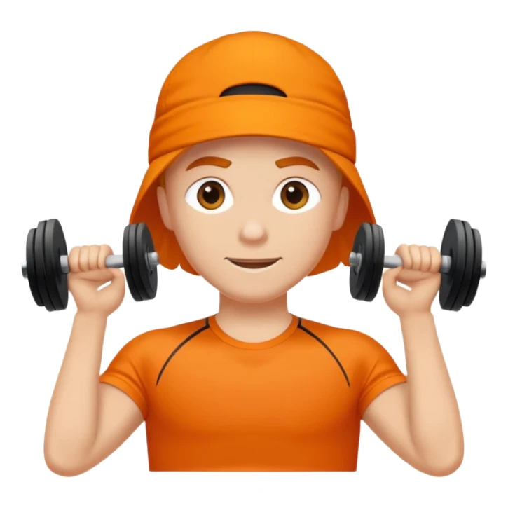 Mach mir einen glücklichen typen der im gym trainert und viele muskeln hat mit einem orangen sport thshirt und schwarzen kurzen haaren sticker