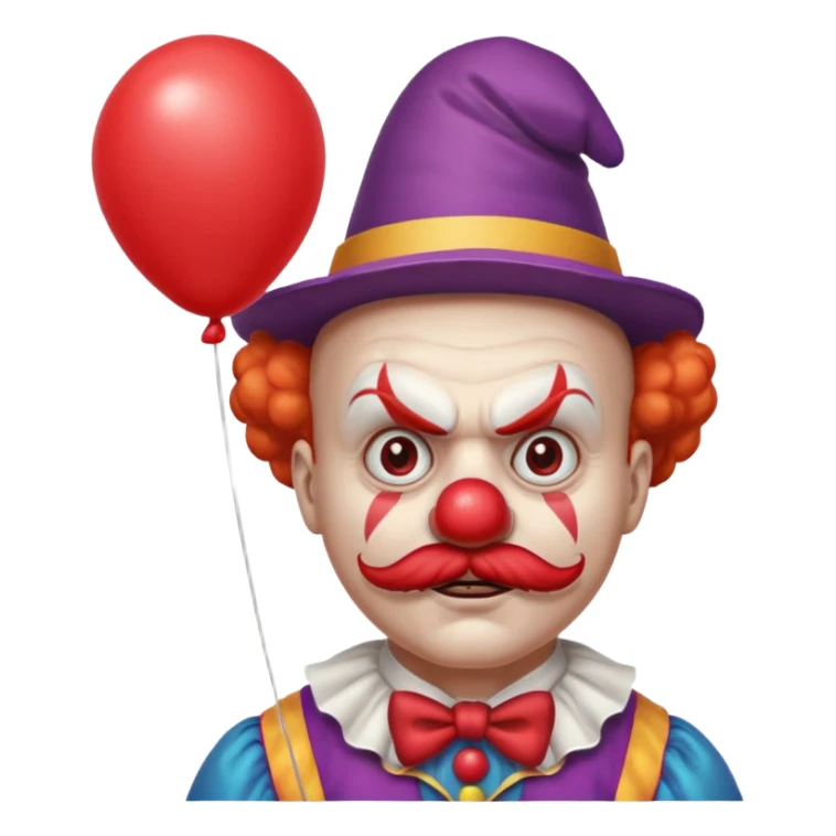 Angry clown — furrowed brow, mustache, tiny hat, hold balloon sticker