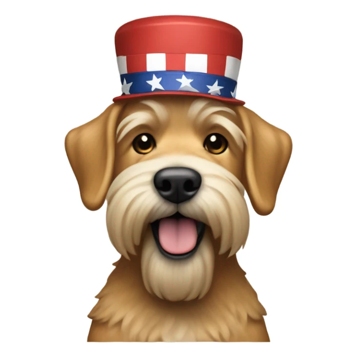 Trump with a wheaten terrier wearing maga hat sticker