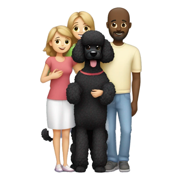 European Mom, dad and daughter hug black poodle sticker