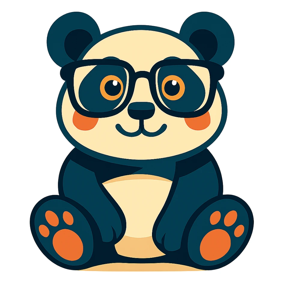 panda with glasses, vibrant cartoon style sticker